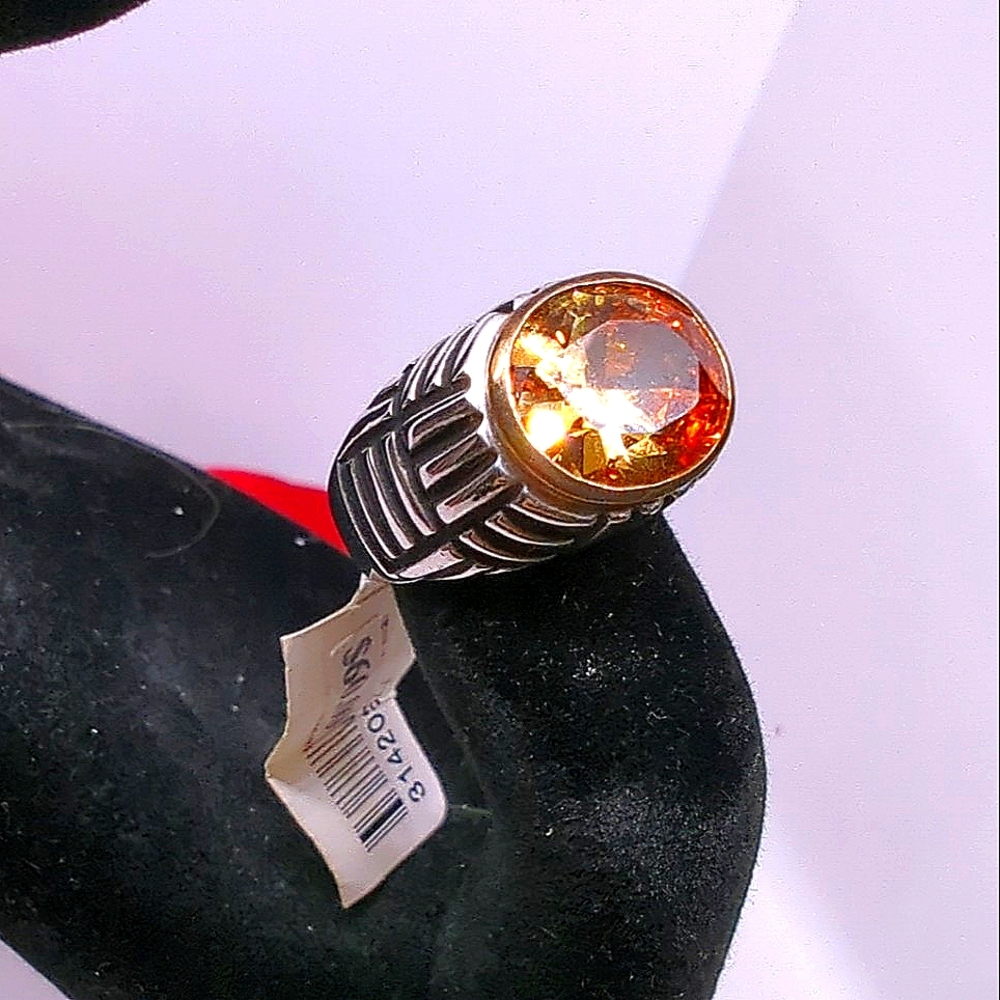 Ring Silver 925 Citrine Gold -   16 mm Size 5 NWT